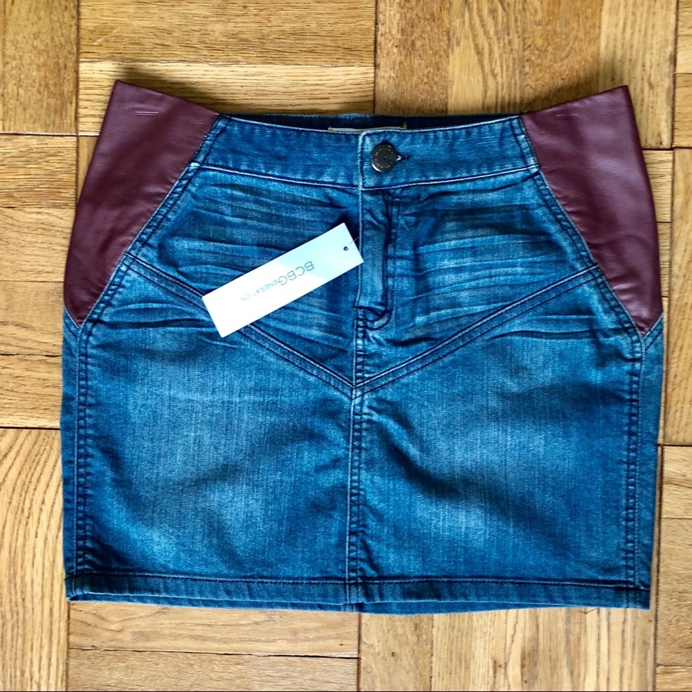 BCBG Denim/Leather Skirt